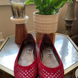 AGL Attilio Giusti Red Suede Ballet Flats with Rivets